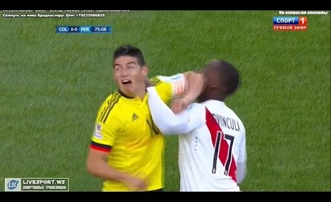 James Rodriguez hit an Peruan player – Colombia vs Peru 2015 Copa America HD