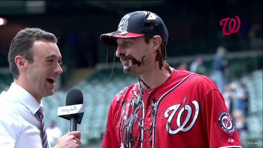 Max Scherzer gets covered in chocolate sauce after his one-hitter