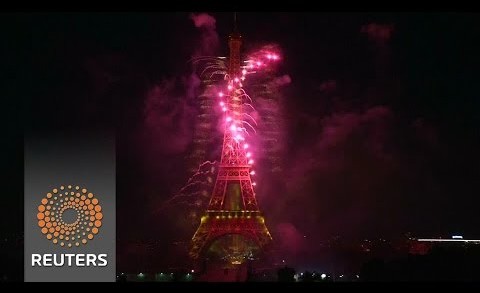 Bastille Day fireworks light up the Eiffel Tower in Paris