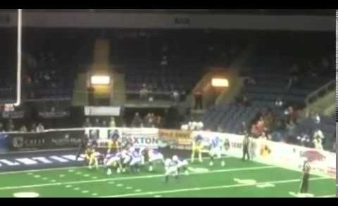 Female running back gets hit hard in pro football game”
