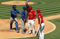 KC@LAA: Benches clear after Pujols’ RBI double