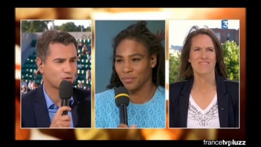 Serena Williams France 3 interview & drinking champagne with Justine Henin after French Open 2015