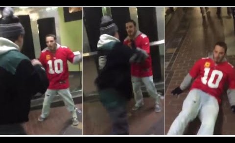 Giants fan gets PUNCHED by Eagles fan  in front of his GF after Monday Night Football: VIDEO