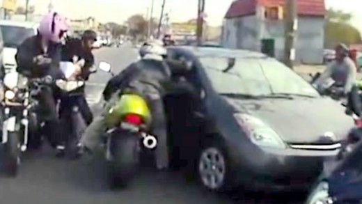 Part 2 ROAD RAGE: NYC Bikers vs TOYOTA PRIUS, assault series SUV New York swarm of bikers accident