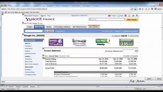 Excel Financial Analysis – Import Income Statement from Yahoo Finance