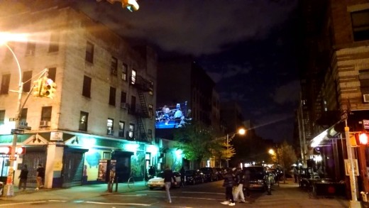 Floyd may weather winning punch projected on a building in NYC