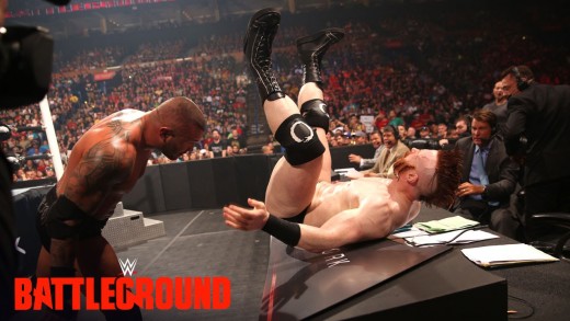 WWE Network: Randy Orton sends Sheamus crashing into the announce table: WWE Battleground 2015