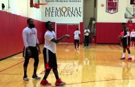 James Harden, Pat Beverley square off in three-point drills contest