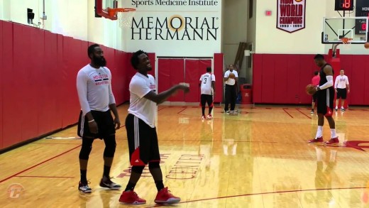 James Harden, Pat Beverley square off in three-point drills contest